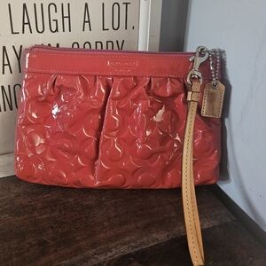 Coach Wristlet Crimson Red Patent Leather Signature C Wristlet